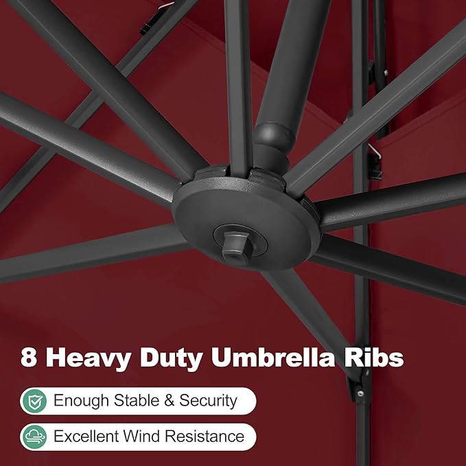 FLAME&SHADE 8.2 X 8.2 FT Cantilever Patio Umbrella - Large Offset Umbrella Outdoor Patio with 360-Degree Rotation and 3-Year Fade Resistance Fabric for Deck Pool Backyard Garden, Burgundy