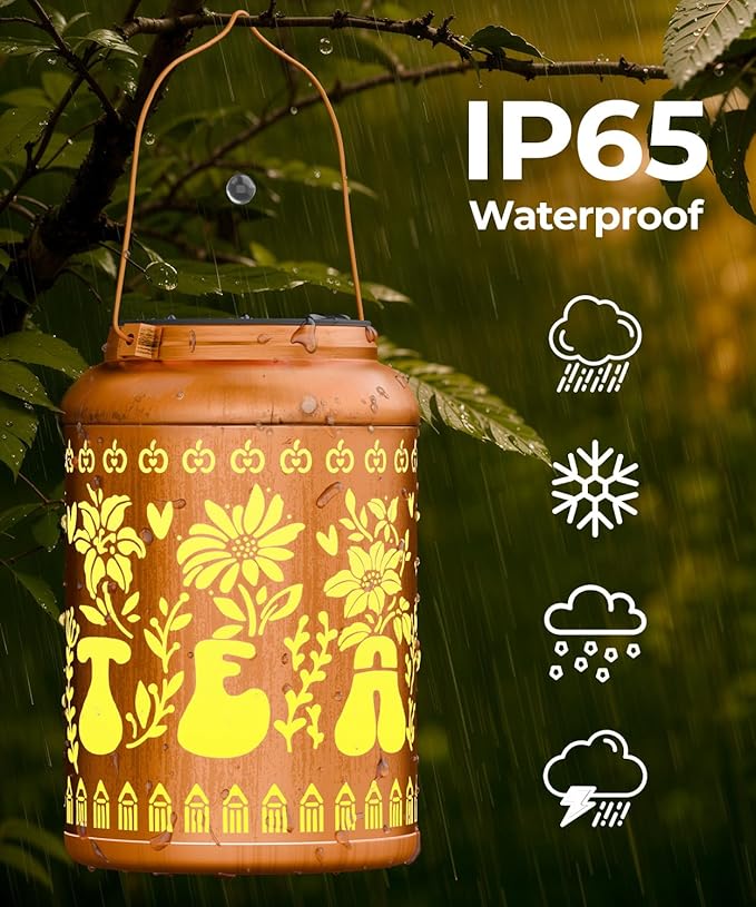 Solar Lanterns Outdoor Waterproof Decorative Garden Solar Lights Outdoor,Hanging Hollow Out Metal Ornaments Decor for Outside Lawn,Patio,Balcony,Yard Unique Gifts for Women Teacher Appreciation
