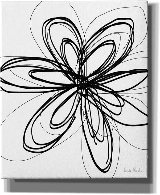 Epic Graffiti 'Black Ink Flower I' by Linda Woods, Canvas Wall Art, 20"x24"