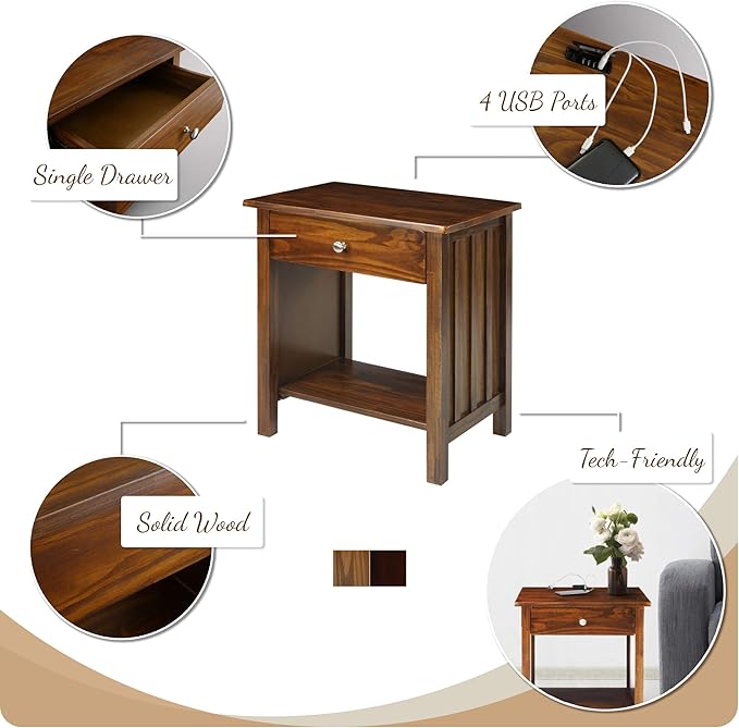 Vanderbilt Nightstand with USB Port-Warm Brown