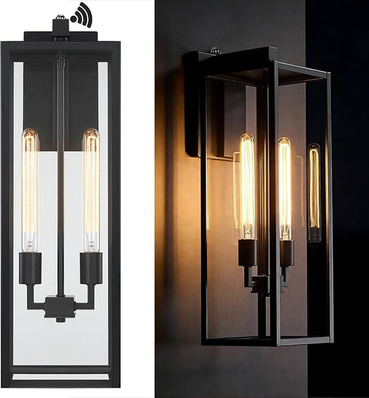 25 Inch Large Size Outdoor Wall Light Dusk to Dawn,2-Light Outdoor Porch Lanterns Extra Large 2-Bulb Outside Wall Sconce with Dusk to Dawn Sensor Outdoor Lighting for Garage Photocell Exterior Light