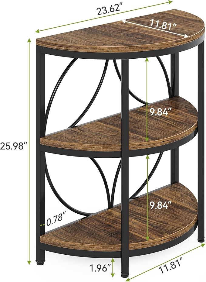 LITTLE TREE Half Round End Table, 3-Tier Narrow Side Table with Metal Frame, Half Circle Table, Half Moon Small Coffee Accent Table Bedside Table for Living Room, Bedroom