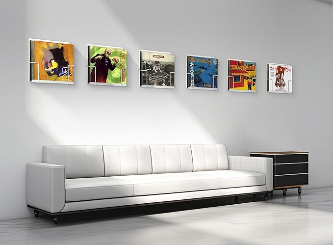 Vinyl Display Holder 2pk - Matte White Record Shelf - Wall Mount - Fits 30 LP's - Minimalist Steel Shelves - Organizer Stand - Frame Album Art