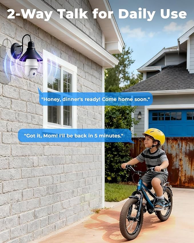 2K Light Bulb Camera Ourdoor, 5G/2.4G Wireless Outdoor Camera, Light Bulb Security Camera with AI Human Detection, Color Night Vision, Motion Alerts, 2-Way Audio, Compatible with Alexa