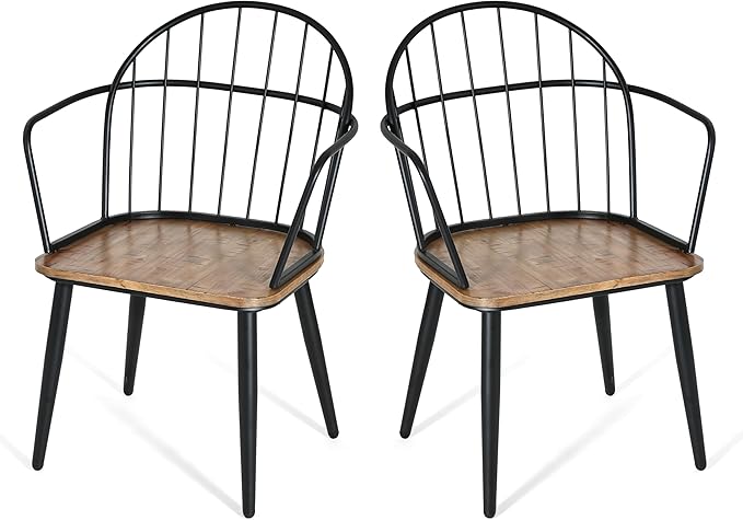Christopher Knight Home Drats Dining Chairs Set of 2, Accent Dining Chair, Birch Finish Seating Kitchen Chair, Bucket Backrest Metal Frame Armchair, Industrial Dining Chair for Dining Room, Natural