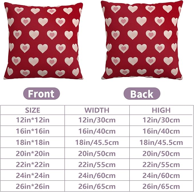 Valentine Day Outdoor Throw Pillow Covers 18x18 Set of 2 Red Pink Heart Pillows Cases Valentines Decorative Cushion Covers for Bed Couch Sofa Living Room