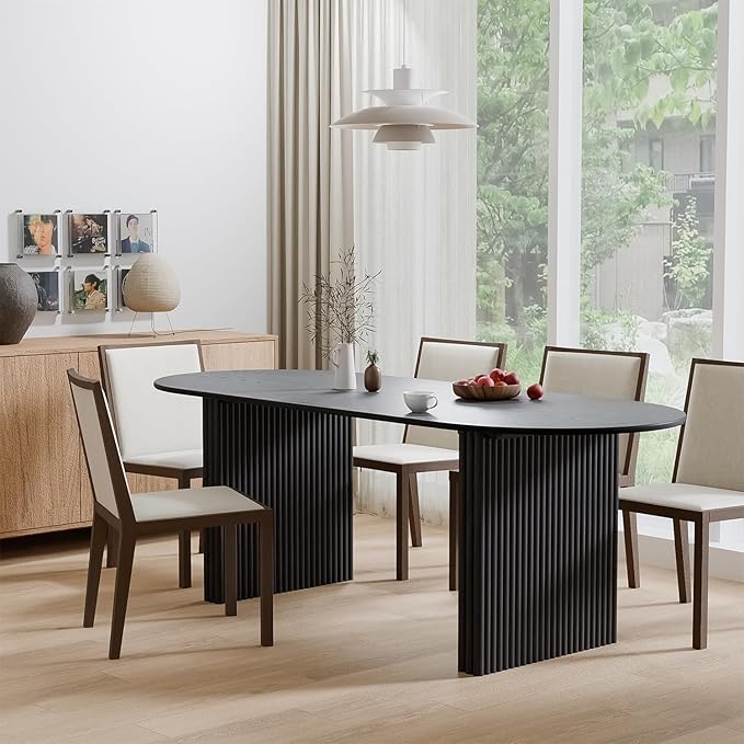 Casaphoria 79" Oval Dining Table, Modern Kitchen Table for 4-6, Farmhouse Style Large Table, Easy Assembly for Living Room, Kitchen and Bar, Black