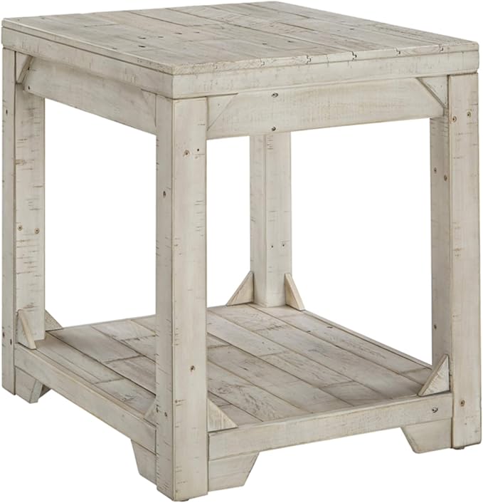 Signature Ashley Farmhouse Lift Top Coffee Table and End Table Set | Whitewash Weathered Finish