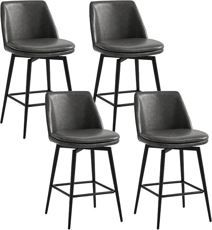 CHITA Swivel Bar Stools, 27.2" Counter Height Bar Stools Set of 4, FSC Certified Upholstered Modern Counter Stools, Metal Legs, Faux Leather, Grey