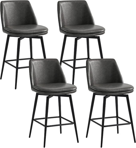 CHITA Swivel Bar Stools, 27.2" Counter Height Bar Stools Set of 4, FSC Certified Upholstered Modern Counter Stools, Metal Legs, Faux Leather, Grey