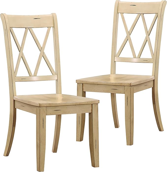 Homelegance Janina Dining Room Chairs Set of 2, Modern Farmhouse Dining Chairs Set of 2, Solid Wood, X Cross Back, Traditional Modern Ranch Style Kitchen For Table, Armless, Easy Assembly, Buttermilk