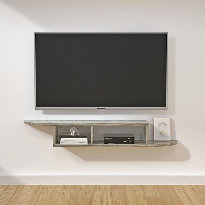 GHC Floating TV Stand, Wall Mounted Entertainment Center and Cabinet Shelf, TV Console with Storage, Media Console for DVD Player, Space-Saving Under TV Shelf for Bedroom, Living Room (Grey)