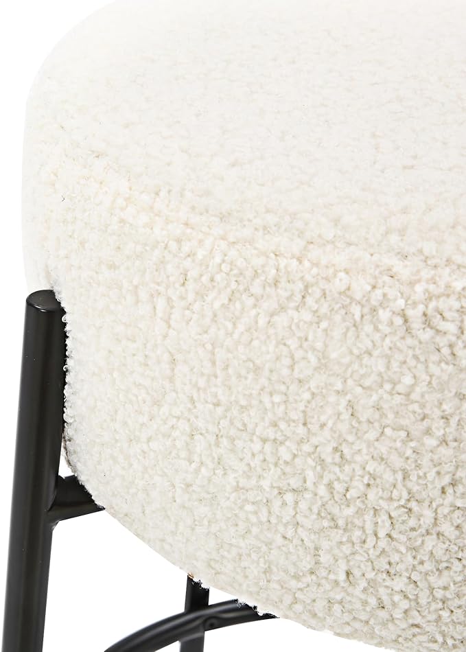 Nathan James Isaac 29" Modern Backless Bar Stool with Round Soft Padded Boucle Seat and Metal Mid-Century Base, Boucle White/Black, Set of 4
