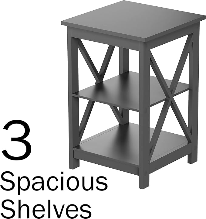 Lavish Home Wooden End Table - Modern Style Sofa Side Table with X-Leg Design and Two Shelves - Small Furniture for Living Room or Bedroom (Gray)