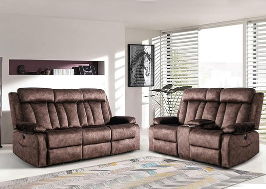 GUEAPY Reclining Sofa and Loveseat Set-Power Reclining Furniture Sets with Heat and Massage, 2 Piece Recliner Couches Set with Console,Drop Down Table,Cup Holders,USB & Type-C Ports for Living Room