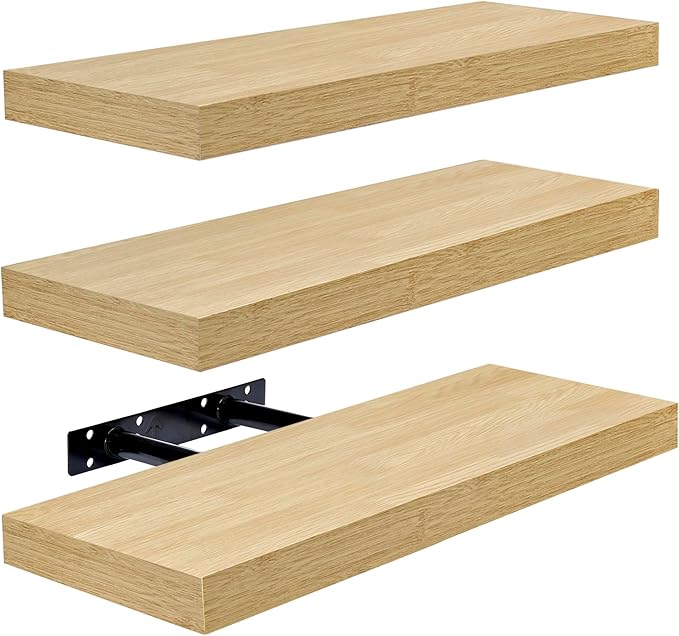 Sorbus Floating Shelves for Wall – 16 Inch Floating Shelf for Kitchen, Bedroom, Living Room, Bathroom, Home & Wall Decor - Mounted Bathroom Shelves with Invisible Brackets (Maple Wood, 3 Pack)