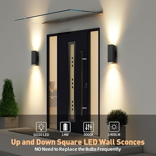tewei LED Outdoor Wall Sconce Lights Modern Exterior Lighting Fixtures, Matte Black Up and Down Outdoor Wall Lights for House Front Porch Garage, Warm White 3000K, 1 Pack