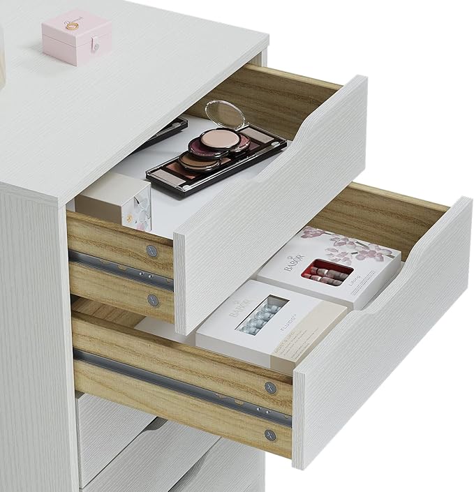 Panana 5/7 Drawer Chest, Wooden Tall Dresser Storage Dresser Cabinet with Wheels, Office Organization and Storage, Bedroom Furniture (White, 7 Drawer)