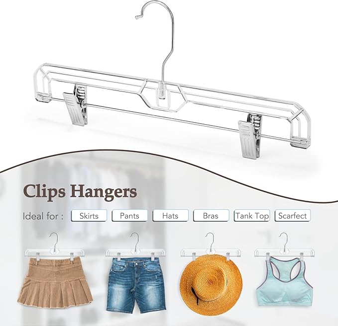 HOUSE DAY Clear Pants Hangers with Clips 300 Pack, Non-Slip Plastic Skirt Hanger with Adjustable Clips, Slim Clip Hangers for Pants, Skirts, Shorts, 14" Clear Hanger, 360-Rotating Swivel Hook