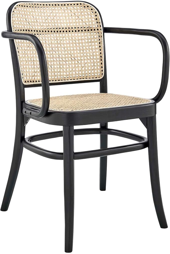 Modway Winona Elm Wood Cane Rattan Seat, Dining Chair - Set of 2, Black