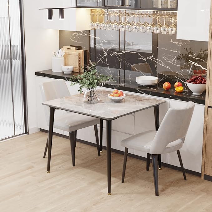 Wisfor Square Kitchen Dining Table: Sintered Stone Dining Room Table Modern Coffee Table Marble Table with Stable Metal for Kitchen Living Room Office Patio Seaside, 31.5x31.5x29.92 inch