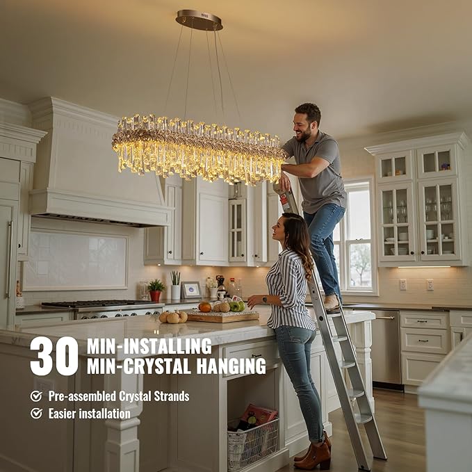 Luxury Crystal Chandeliers for Dining Room,40“ Gold Contemporary K9 Crystal Chandelier,Adjustable Pendant Ceiling Light Fixture with Leaf-Edge for Dining Living Room Foyer Entryway