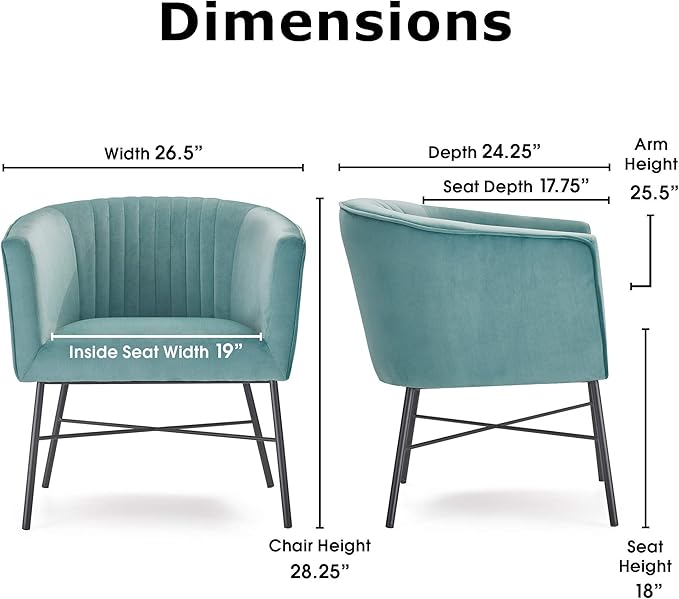 Leone Upholstered Accent Chair, Velvet Tufted Comfy Back Cushion Club Armchair, Modern Living Room Furniture for Small Spaces, Seaglass Teal