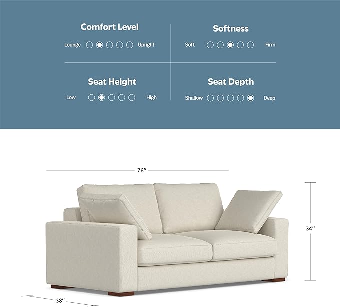 SIMPLIHOME Charlie Sofa in 100% Recycled Polyester Tightly Woven Performance Fabric, Cream, 78-inches Wide, Handcrafted Contemporary Style Loveseat Sofa or Couch for Living Room
