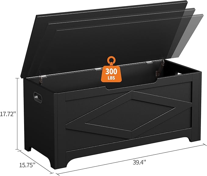 GarveeHome 39.4 in Storage Chest, Wooden Storage Bench with Safety Hinges, Easy Assembly, Large Shoe Bench for Entryway, Living Room, Bedroom