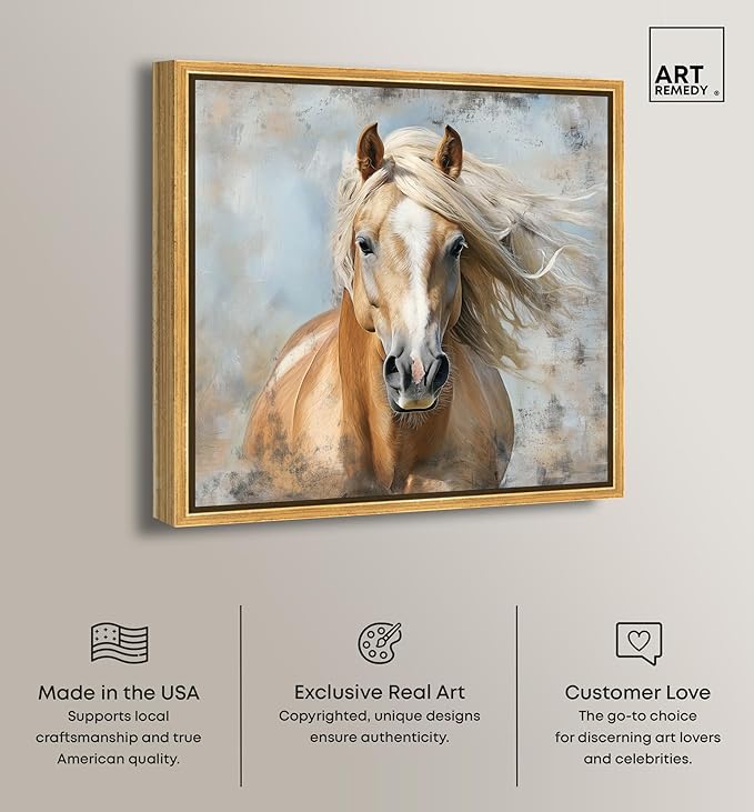 Art Remedy Rustic Rider Canvas Horse Wall Art, Gold Frame, 12" x 12"