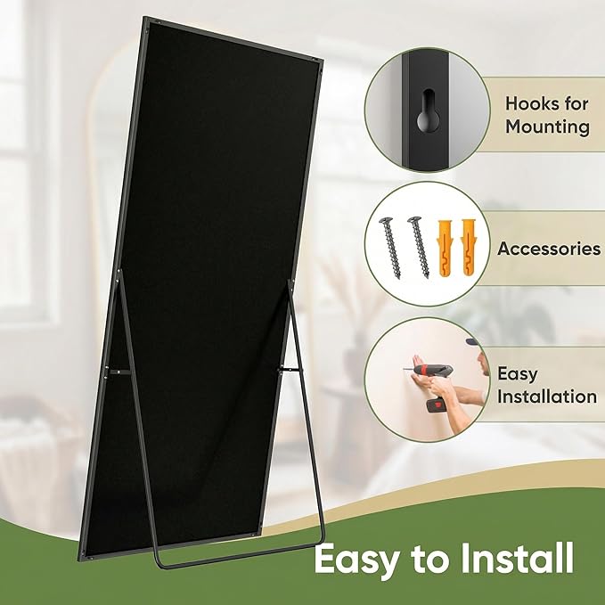 Full Length Mirror, 75"x36" Full Body Mirror, Floor Mirrors with Stand, Body Mirrors Standing Hanging Leaning Against Wall,Aluminum Frame Mirrors for Bedroom Cloakroom,Living Room,Black