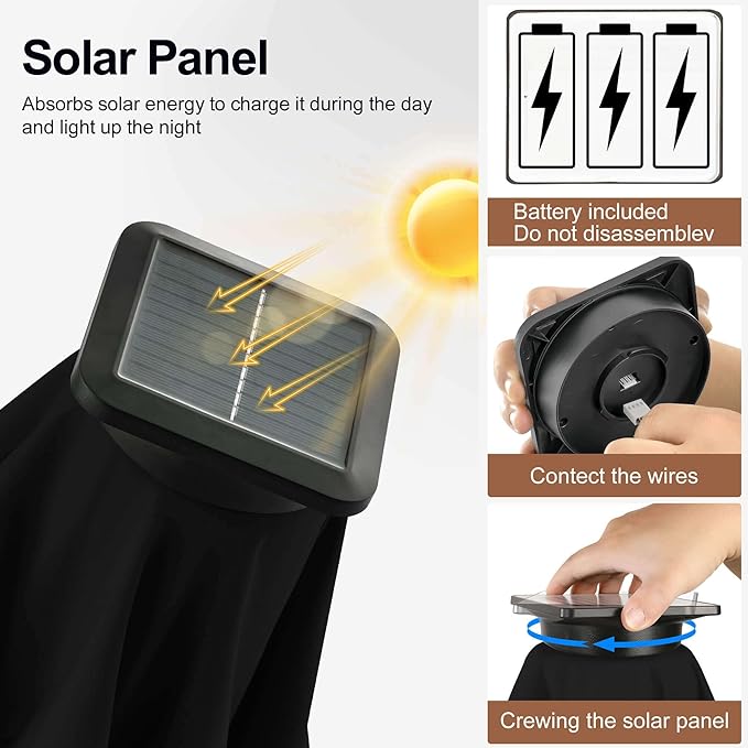 9FT Solar Half Umbrellas Outdoor - LED Half Patio Umbrella with 25 Lights, UV Protection Waterprool, Half Round Umbrella for Wall Balcony, Pool, Porch, Garden, Deck, Backyard, Black