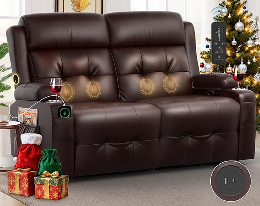 Loveseat Recliner, Oversized Reclining Loveseat, Massage Reclining Sofa With USB & Type C Port & Storage & Cup Holders, Recliner Couch, RV Wall Hugger Recliners Loveseat for Living Room & RV Camper