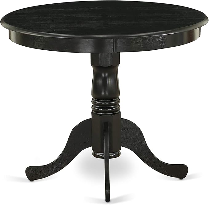 East West Furniture ANVA5-BLK-C 5 Piece Dining Room Furniture Set Includes a Round Dining Table with Pedestal and 4 Linen Fabric Upholstered Chairs, 36x36 Inch, Black