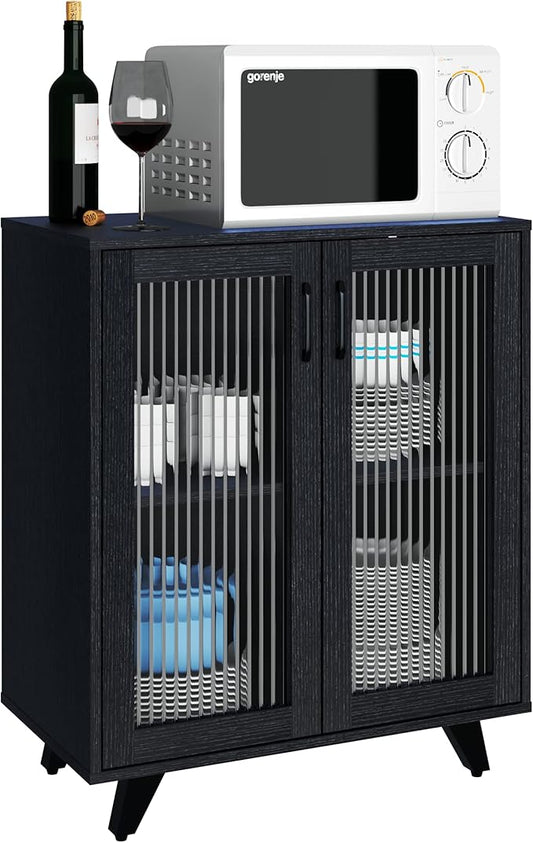 Panana Kitchen Buffet Server Table Accent Sideboard Cupboard Server Buffet Console Table with Doors Cabinet(27inch, Black)