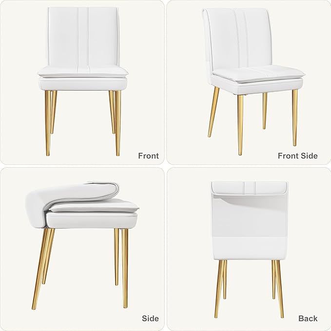 VECELO Upholstered PU Dining Chairs Set of 2, Kitchen Chairs with Padded Seat for Living Room, Dining Room, High Back and Steel Legs, Easy Assembly, White