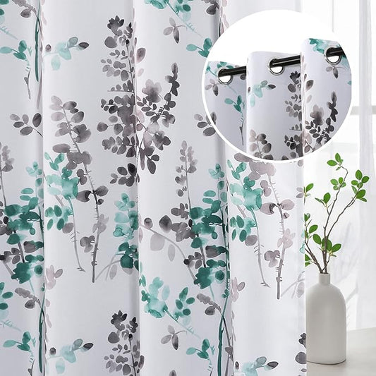 H.VERSAILTEX Blackout Curtains 84 Inch Length 2 Panels Set Thermal Insulated Floral Curtains & Drapes Room Darkening Grommet Curtains for Living Room(W52 x L84 Inch, Grey and Turquoise)
