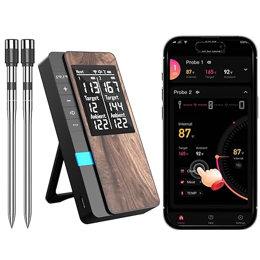 AI Smart Wireless Meat Thermometer, 10X Enhanced Signal and Stability, with 2 Probes High-Accuracy Sensors, Standalone Display Base, Instant Read LCD & App Control for Kitchen,BBQ,Oven,Grill,Air Fryer