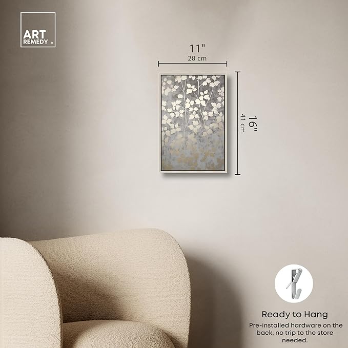 Art Remedy Silvery Gray Garden Canvas Elegant Floral Wall Art, Silver Frame, 10" x 15"
