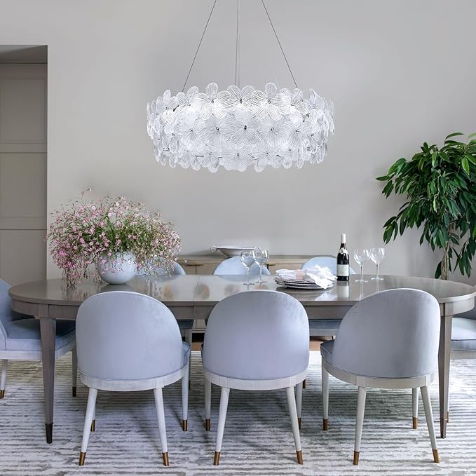 32'' Modern LED Crystal Chandelier Large Flower Light Fixture Black Dimmable 3000-6500K Contemporary Chandeliers with Remote Control Luxury for High Ceiling Foyer Living Room Bedroom Entryway