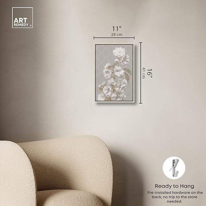 Art Remedy Floral in Classic Fashion Canvas Delicate Farmhouse Wall Art, Silver Frame, 10" x 15"