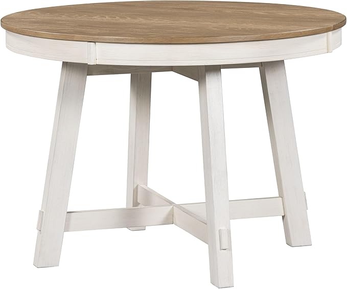 Ball & Cast Farmhouse Extendable Dining Table for 4-6, 42"-58" Extendable Kitchen-Table with a 16" Leaf, Round Ellipse Retro Wood Dining Room-Table w/Removable Leaves,Space Saving, Oak+Off White