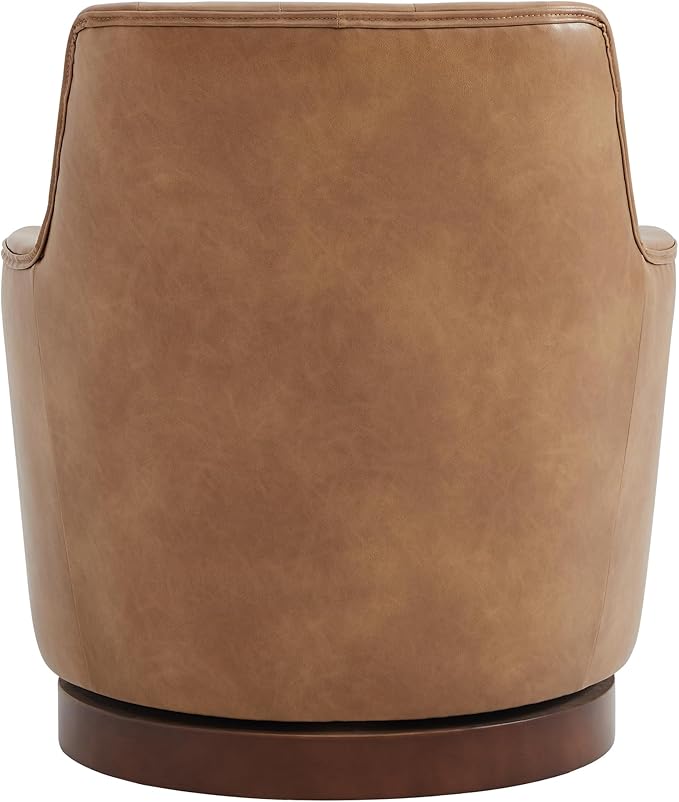Watson & Whitely Swivel Barrel Accent Chair, Tufted Upholstered Arm Chair for Living Room and Bedroom, Faux Leather in Cognac Brown