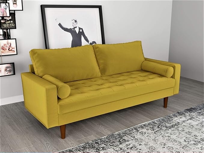 Container Furniture Direct Womble Modern Velvet Upholstered Living Room Diamond Tufted Chesterfield with Gleaming Nailheads, Loveseat, Sofa, Textured Gold
