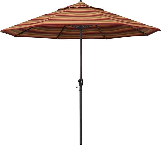 California Umbrella 12-Year Protection 9-Ft Outdoor Patio Umbrella, Sunbrella Fade-Resistant Acrylic Fabric, Auto Tilt and Crank, Heavy-Duty Aluminum Frame/ Reinforced Ribs, Bronze Pole, Astoria Sunset