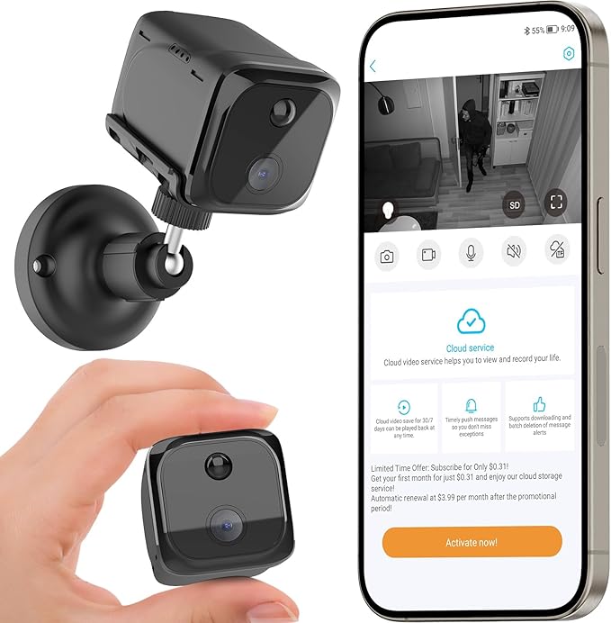 Wireless Small Security Camera Indoor, Little Ubox Magentic Security Cam – 2K HD, Night Vision, Motion Detect, Instant Alert, 100-Day Standby Battery Camera for Home, Office, Apartment&Travel(Black)