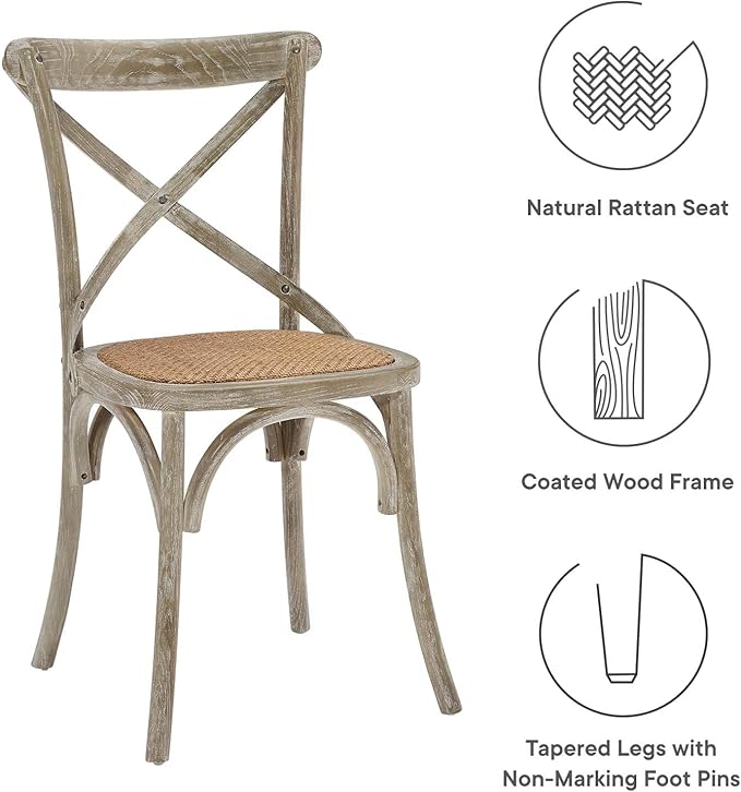 Modway Gear Rustic Modern Farmhouse Elm Wood Rattan Dining Chair in Gray