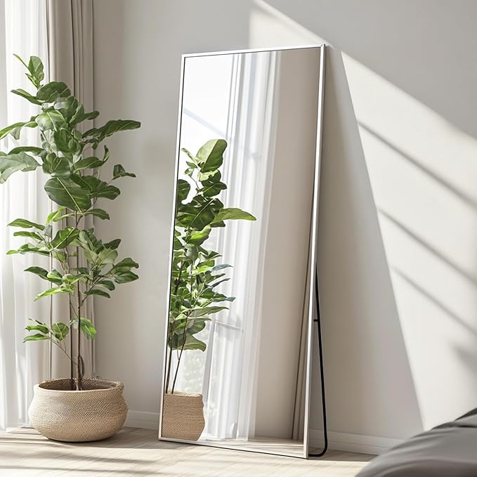 Standing Mirror Full Length, Floor Length Mirror with Aluminum Metal Frame, Body Mirrors for Bedroom, Living Room, Entryway, Bathroom. (56x18 inch, Silver)