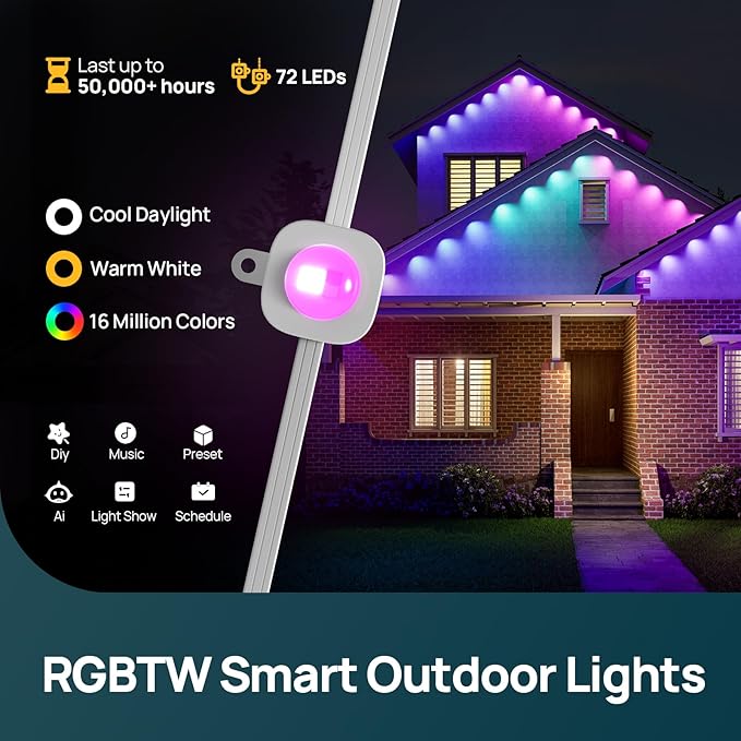 Linkind Outdoor Lights for ST Patricks Day Lights,100ft with 72 Triple-LED,AI Lighting, RGBTW Smart Outdoor Lights LED Strip Lights, IP67 Waterproof, Works with Alexa,Google Assistant