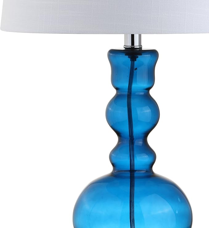 JONATHAN Y 28.5" Night Blue Glass Table Lamp Set of 2 for Living Room Bedroom Decor, Modern Bedside Lamps with White Linen Shade, LED Bulbs Included (JYL1061C-SET2)